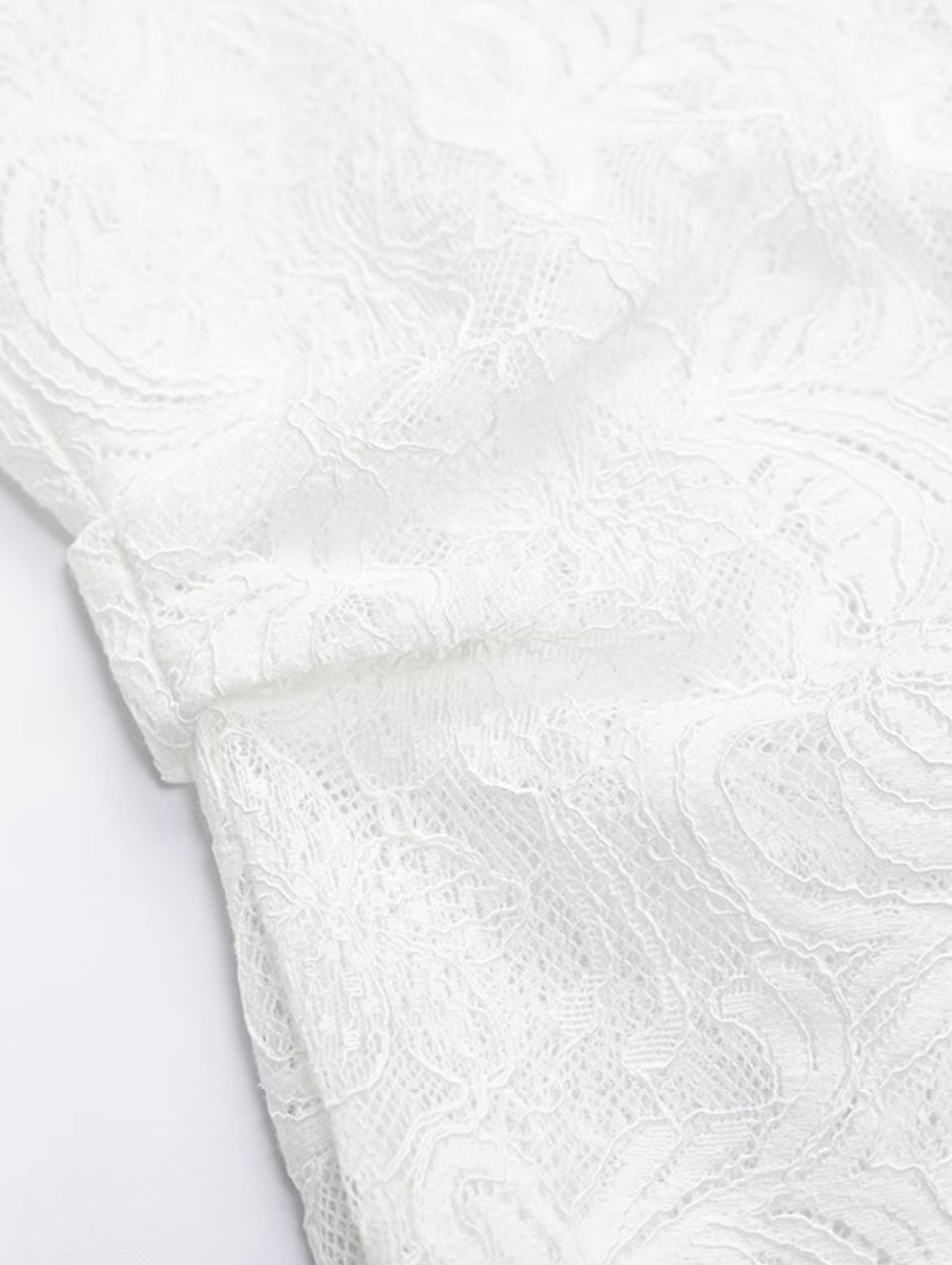 YES BY YESIR | Lace Long Sleeve Sheer White Shirt  -AMALITHA.