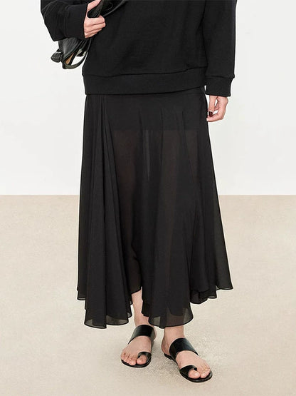 NOTHONG WRITTEN crepe de chine + chiffon silk double-layered 2 pieces Ambience aesthetics stitching irregular skirt-NORA