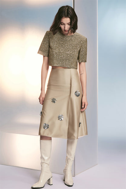 PURITY Luxurious Glitter Sequin Short Top Diamond-encrusted floral skirt - Venus