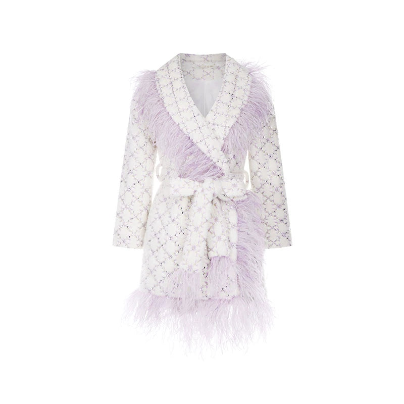 Wardrobes by Chen Light Luxury Long Sleeve Feather Woolen Coat-May