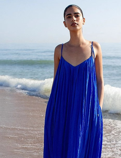 COMME MOI  summer new beach slip blue dress - PHILIP.
