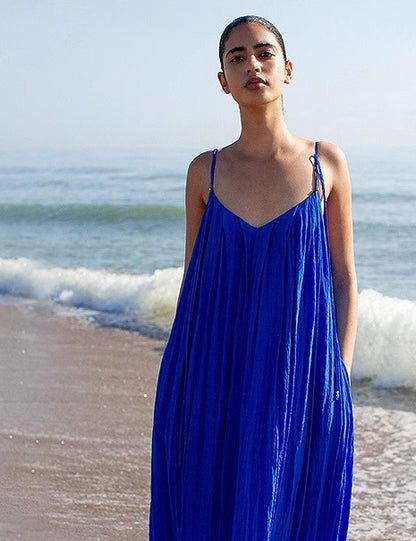 COMME MOI  summer new beach slip blue dress - PHILIP.