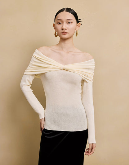 HECO  long-sleeved black red knitwear off-the-shoulder spring - DREAM.