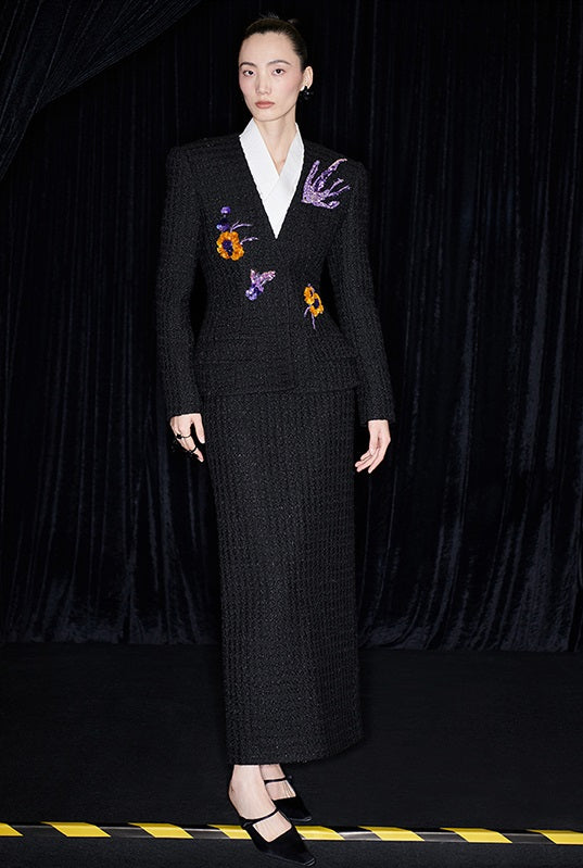 M essential Ma Kai designer Zhu Mo coarse weaving velvet flower nail beads suit - LIND.