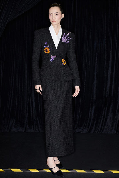 M essential Ma Kai designer Zhu Mo coarse weaving velvet flower nail beads suit - LIND.