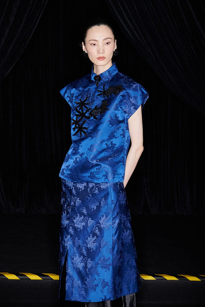 M essential Ma Kai designer Haiqing jacquard gag fish algae pattern nail bead top - CHEN.