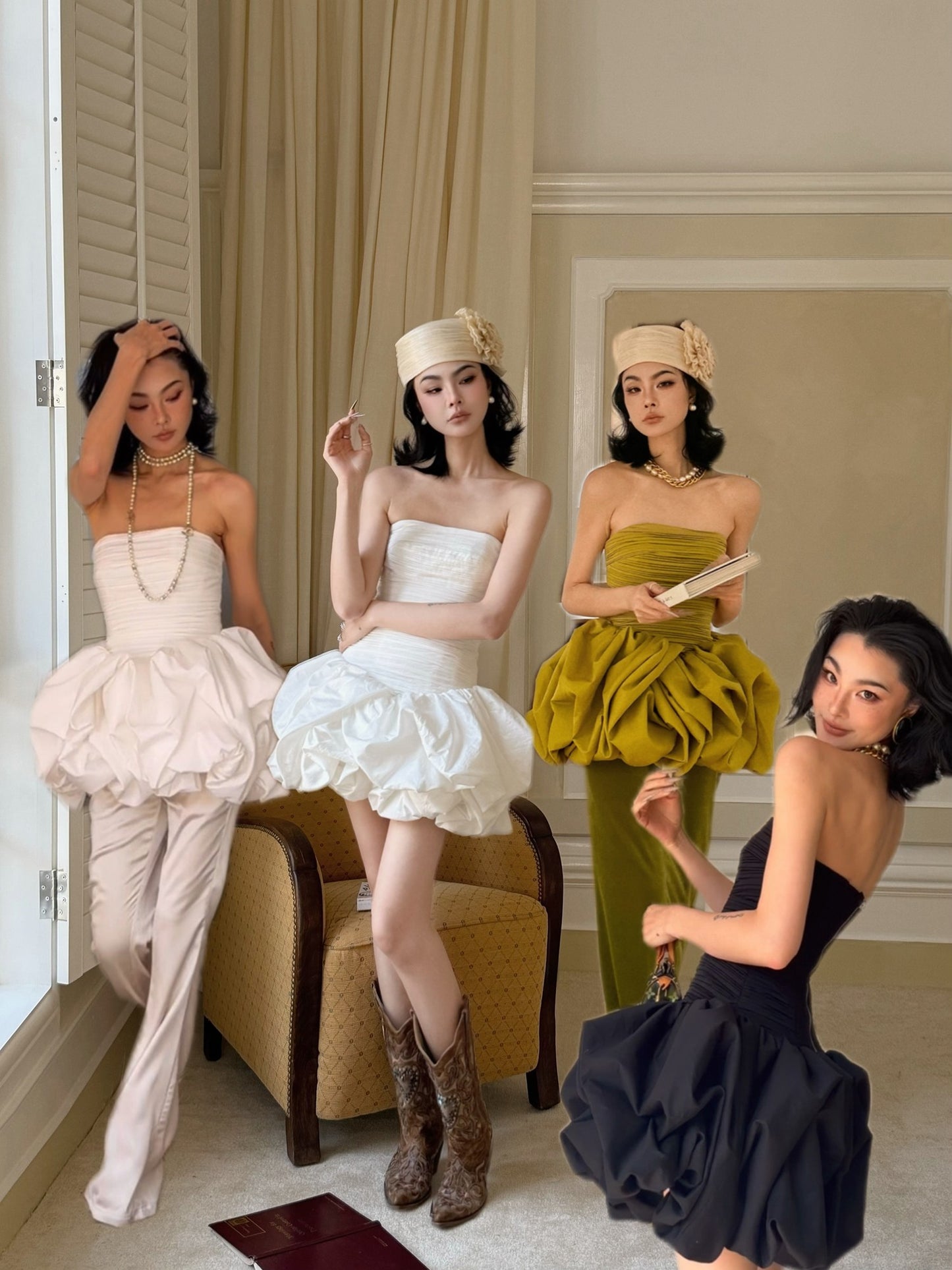 MEI SANGUAN three-color French retro slim bandeau dress - NADIA