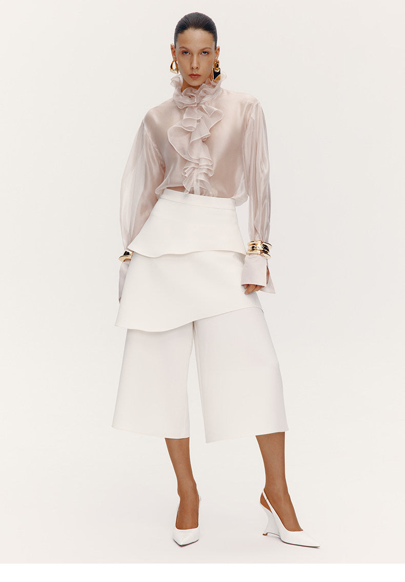 ATELIER MISS LU Fall/Winter Multi-layered Cut Splicing Cropped Culottes - SURREN