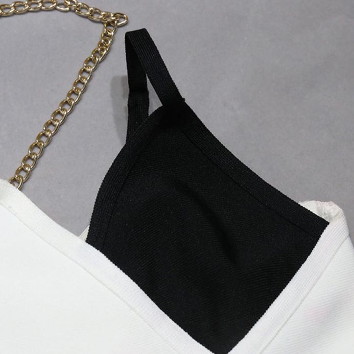 DOLLY High End Black and Brown V-Neck Sleeveless Bandage Midi Date Dress-MO