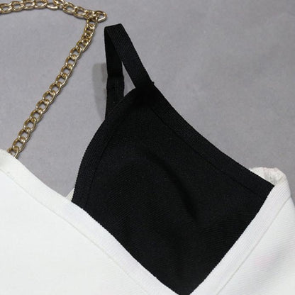 DOLLY High End Black and Brown V-Neck Sleeveless Bandage Midi Date Dress-MO