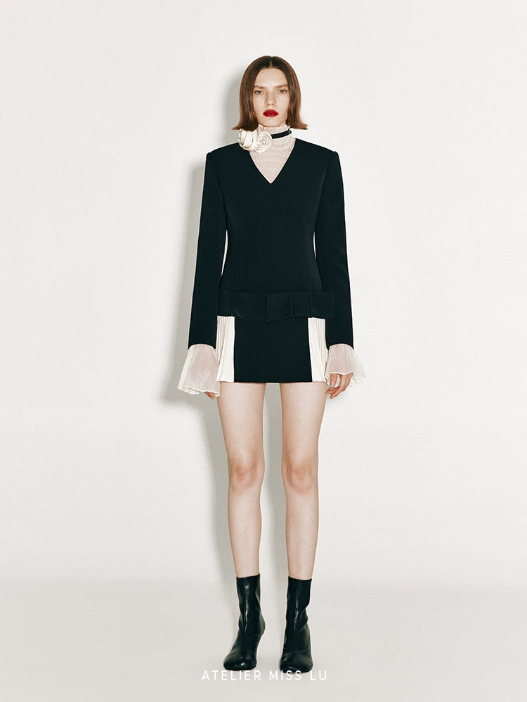 ATELIER MISS LU Fall/Winter pleated panel low-waisted long-sleeved dress - ALPHA