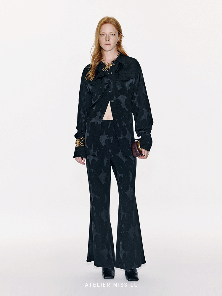ATELIER MISS LU Spring/Summer New Chinese Texture Acetate Waist Shirt Top - DEER.