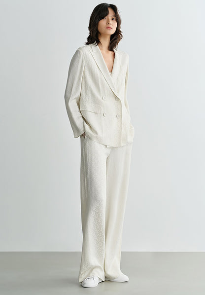 COMME MOI Lv Yan designer summer women's fashion simple white jacquard straight-leg pants - ADDISON.