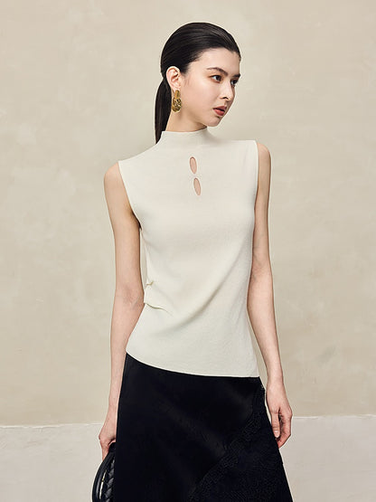 HECO Asymmetrical Wool Blend Sleeveless Mock Neckline Top- CHOOSE.