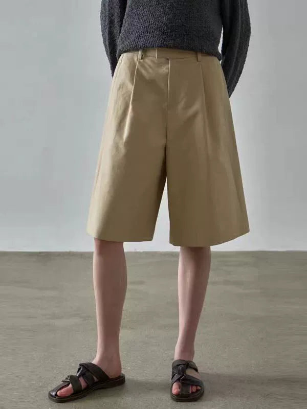 NOTHING WRITTEN pattern shorts high-waisted casual wide-leg cropped pants-GWEN.