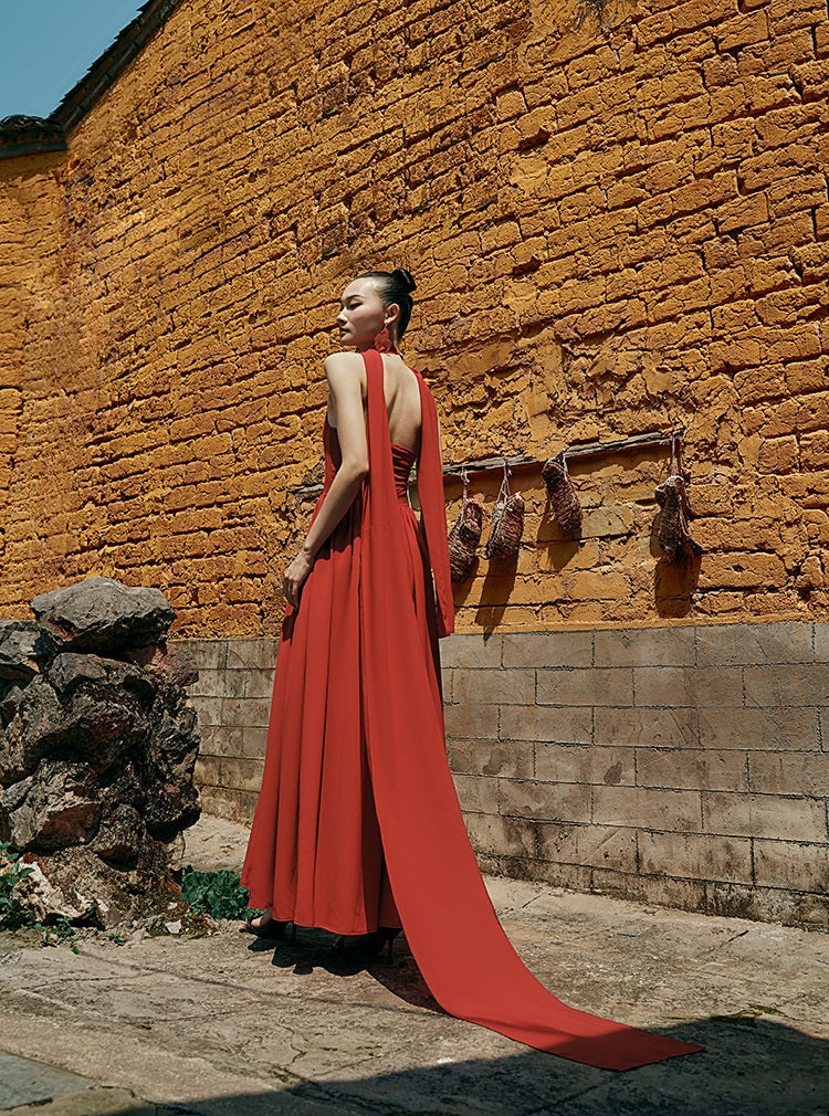 HECO Chinese Style Spell Receiving Waist Sleveless Dress - SIMMER.
