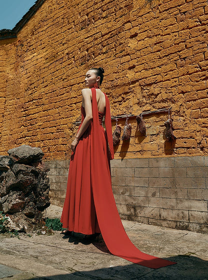 HECO Chinese Style Spell Receiving Waist Sleveless Dress - SIMMER.