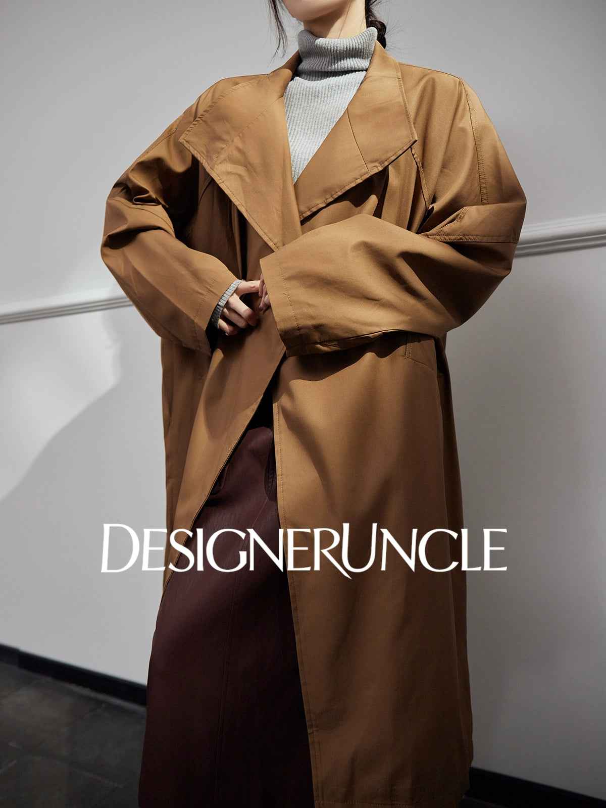 DGU "Luyin" Caramel Coffee Trench Coat Double-breasted Long Versatile High-End Jacket - Philip ?