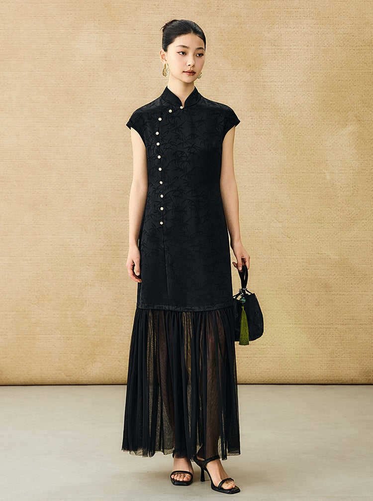 HECO Chinese Modified Diagonal Stand-up Collar Cheongsam ress- OWEN.