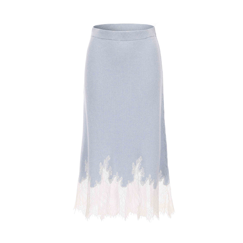 ATELIER MISS LU Fall/Winter elongated lace panelled cashmere wool skirt - JOY