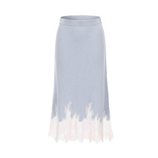 ATELIER MISS LU Fall/Winter elongated lace panelled cashmere wool skirt - JOY