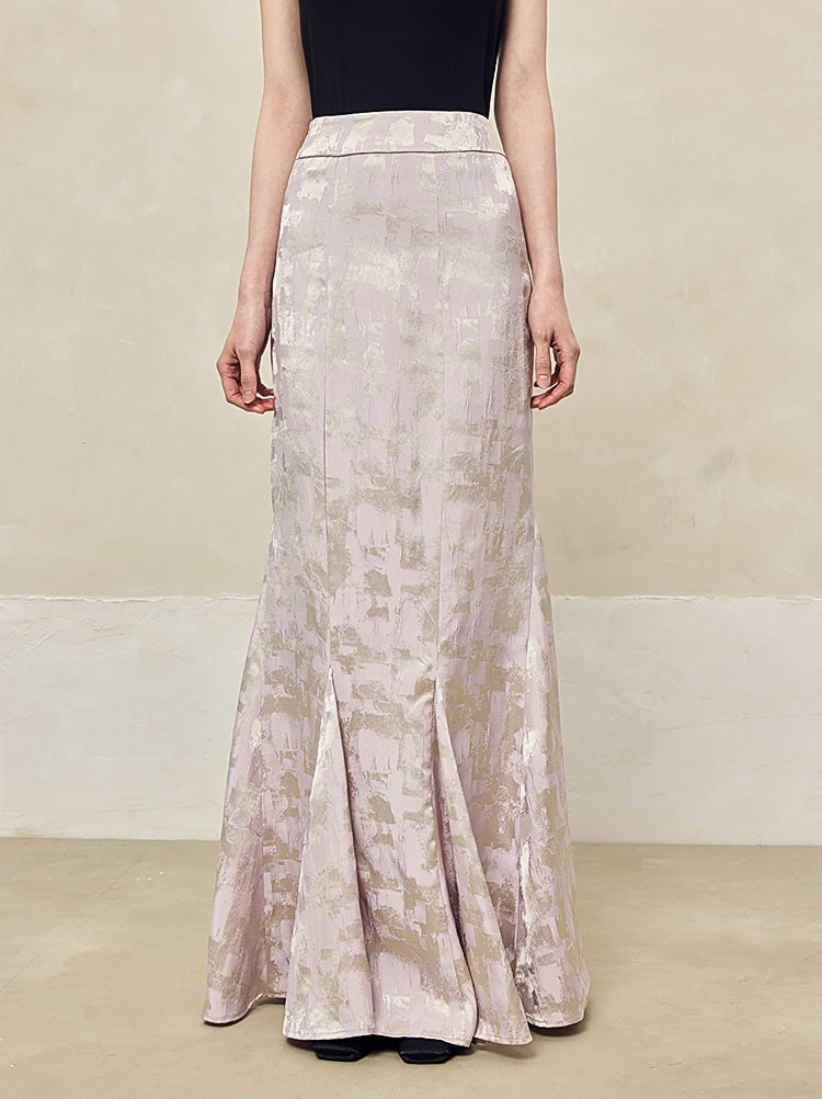 HECO Jacquard Fishtail High Waist Red Purple White Skirt Women - GRAVITY.