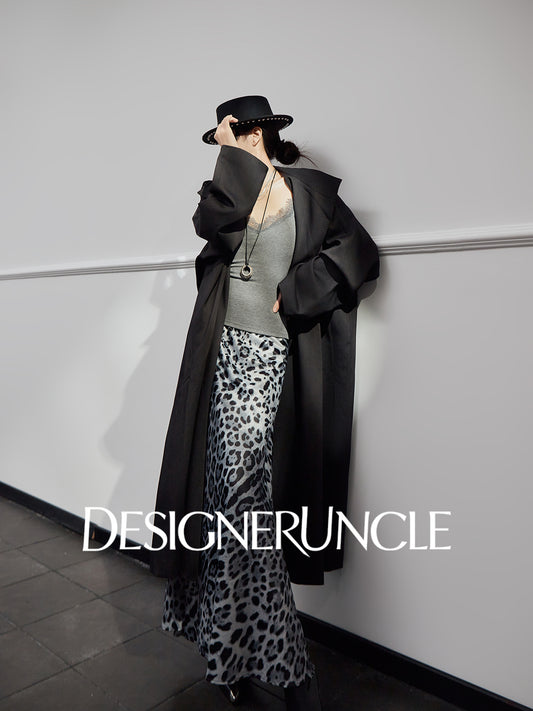 DGU|Matte Gray Trench Coat Satin Fashion High-end Loose Slimming Mid-Length Jacket - Antonia.