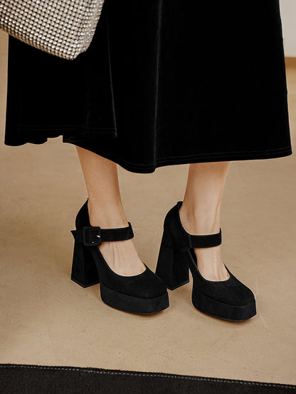 Pjjuu Platform High Block Heel black Mary Janes  - CLONE