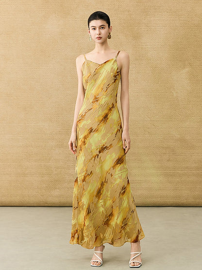 HECO Chinese style devored flower suspender dress - SKY.