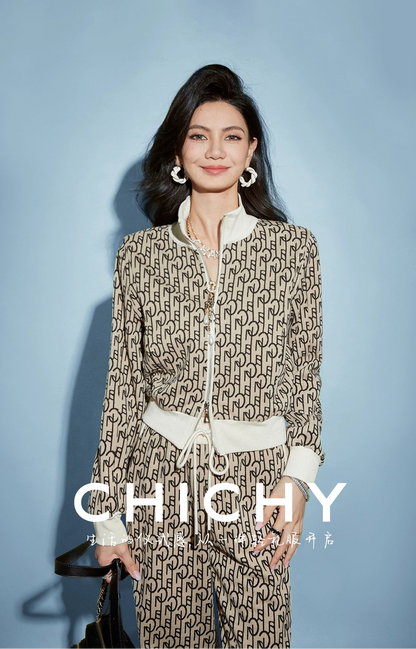 CHICHY Retro Classic Sports Sweatshirt Casual Jacket Two-Piece Set-OLIVA