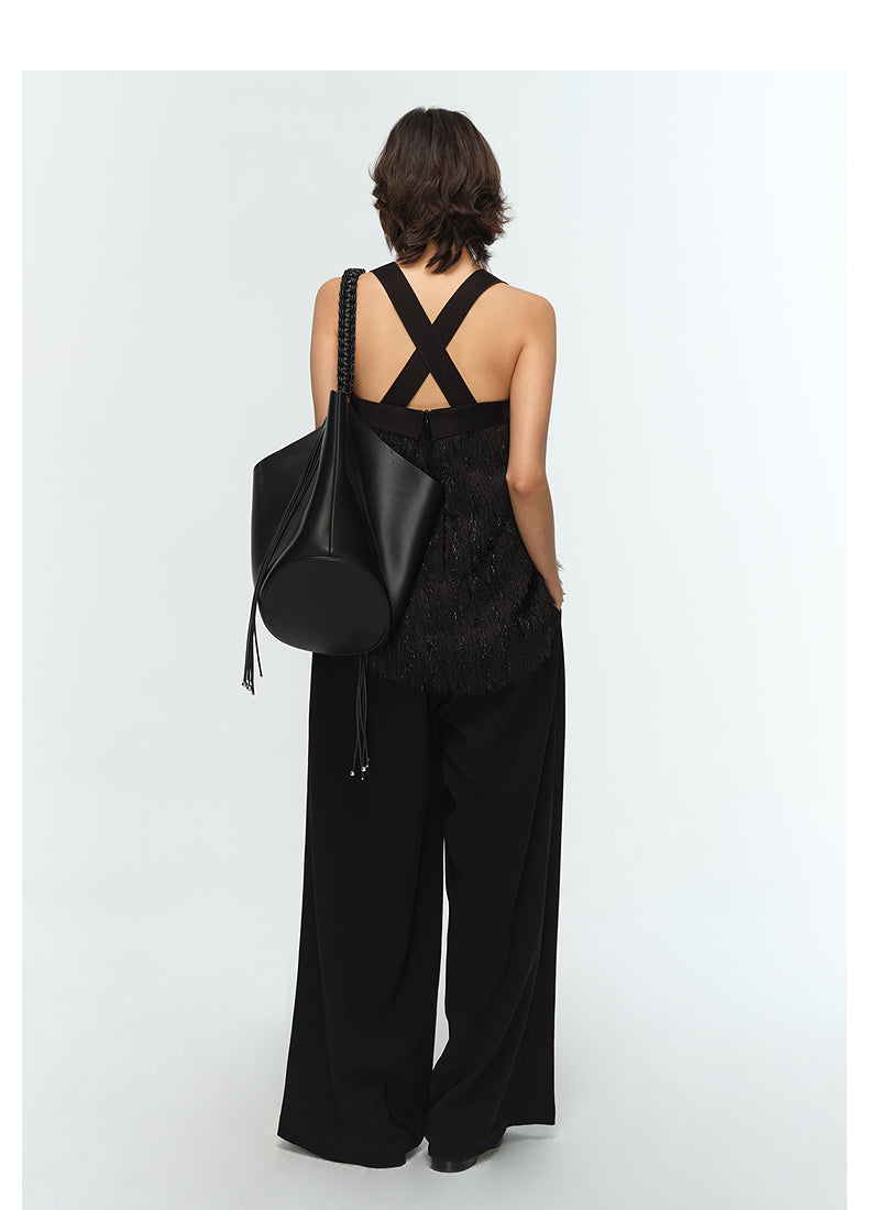 COMME MOI Lu Yan designer's new women's tassel fine shin straight camisole bandeau Top - LOVE.