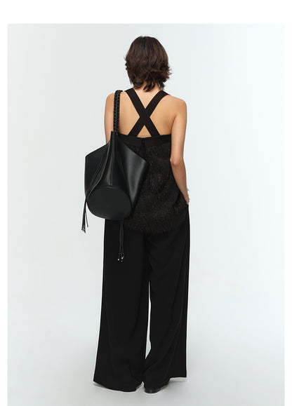 COMME MOI Lu Yan designer's new women's tassel fine shin straight camisole bandeau Top - LOVE.