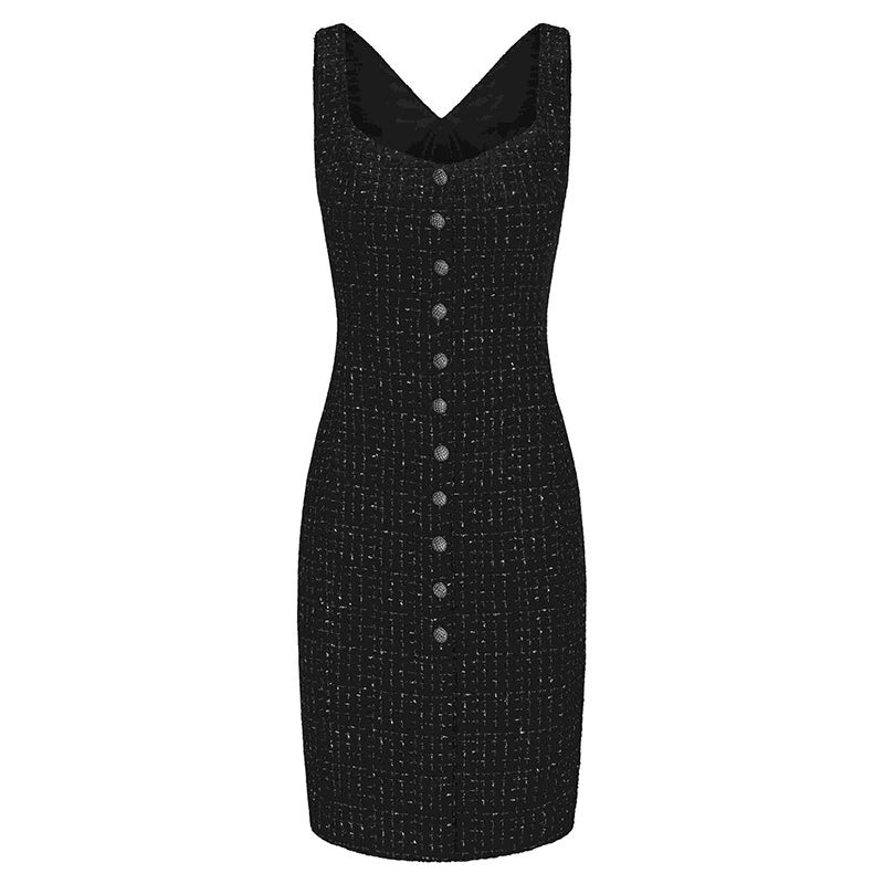ATELIER MISS LU Vintage Metallic Buckle Tweed Dress - TOWER
