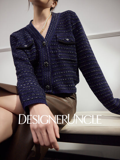 DGU "Ink Room" royal blue knitted sweater small fragrance temperament versatile top - Robert.
