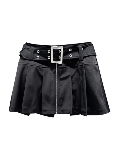 ANNAKIKI  low-waisted Japanese button fractal pleated short skirt-NIDIA.