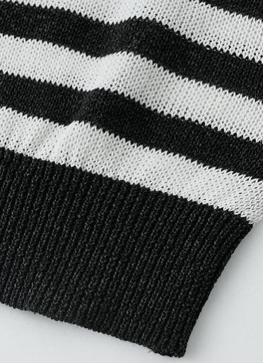 SUSHE light hollow texture striped short-sleeved knit sweater new stretch loose top -BESS