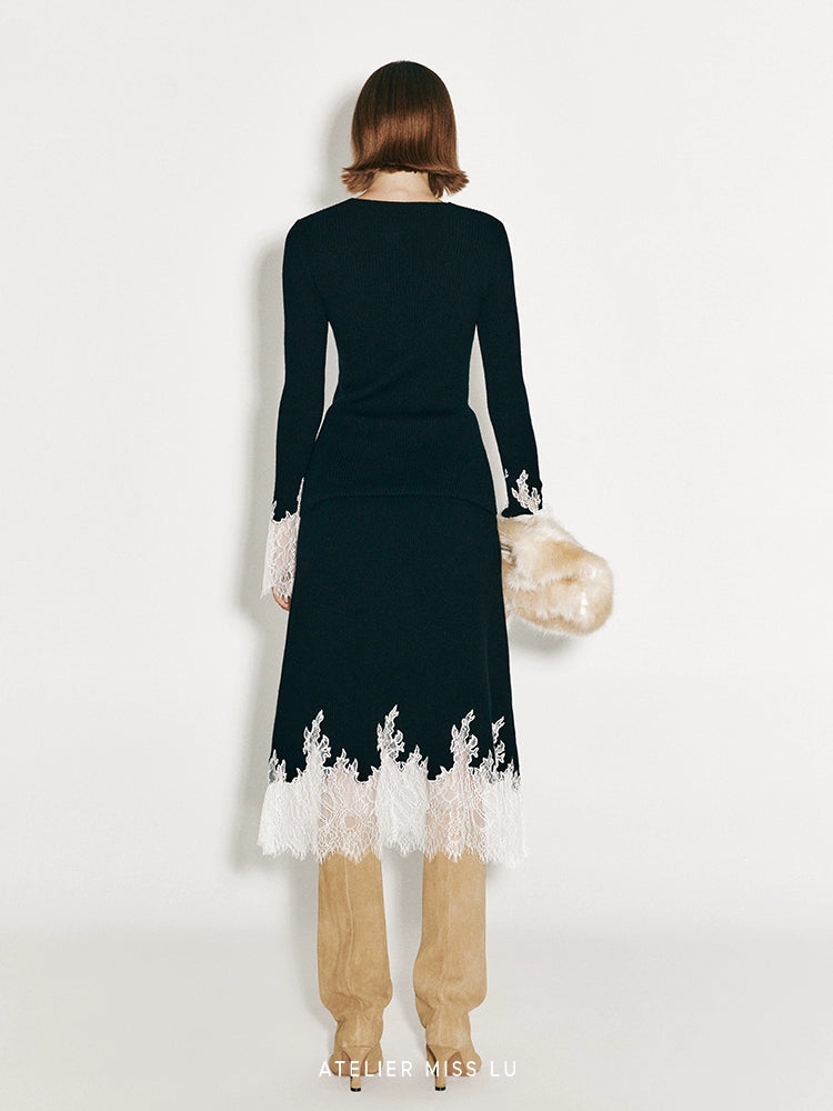 ATELIER MISS LU lace-panelled cashmere and wool-blend top - GLORY.