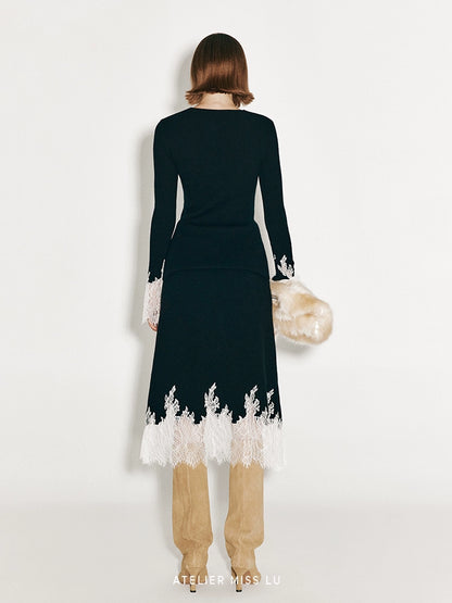 ATELIER MISS LU lace-panelled cashmere and wool-blend top - GLORY.