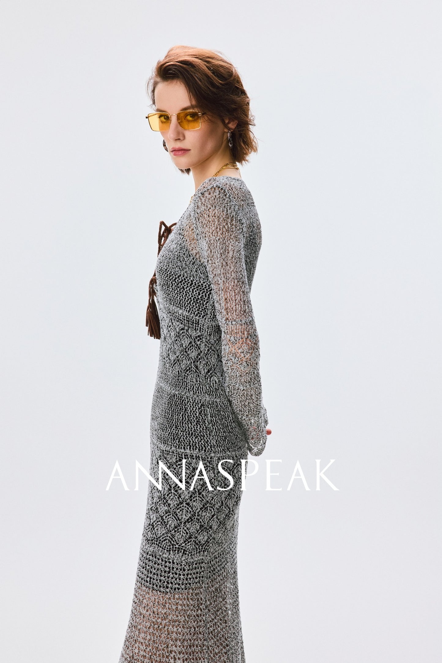 ANNASPEAK Fringe Lace-up Slim Knit Dress- CHACHA.