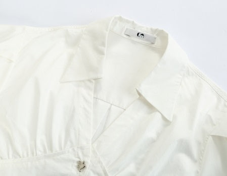 COMME MOI  v-neck short white simple shape sleeve shirt top - GIANNA.