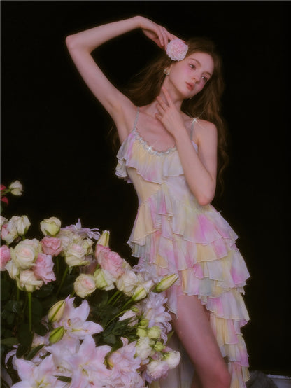 Wardrobes by Chen Elegant Sleeveless high low layered Long Multi Color Dress-Gainn