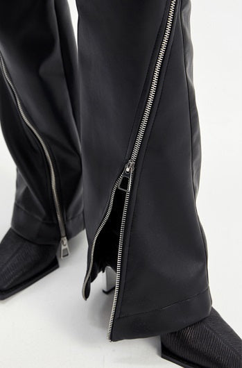 TINY IN zippered flared floor-length leather high waist pants -KON