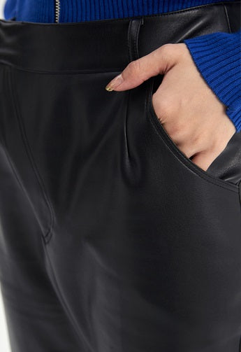 TINY IN zippered flared floor-length leather high waist pants -KON