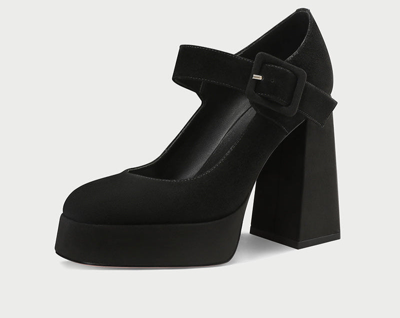 Pjjuu Platform High Block Heel black Mary Janes  - CLONE