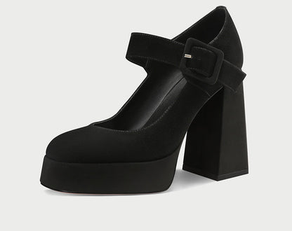 Pjjuu Platform High Block Heel black Mary Janes  - CLONE