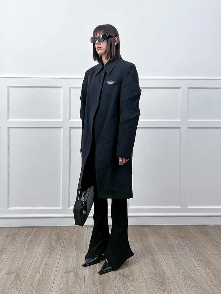 ANNAKIKI black 3D three-dimensional split-sleeve trench coat jacket for women-CONRAD