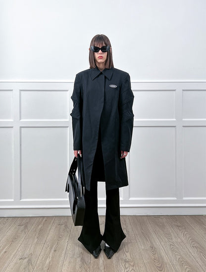 ANNAKIKI black 3D three-dimensional split-sleeve trench coat jacket for women-CONRAD