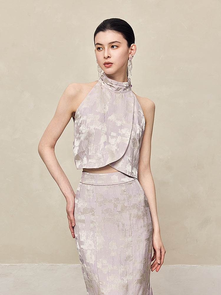 HECO Jacquard Fishtail High Waist Red Purple White Skirt Women - GRAVITY.