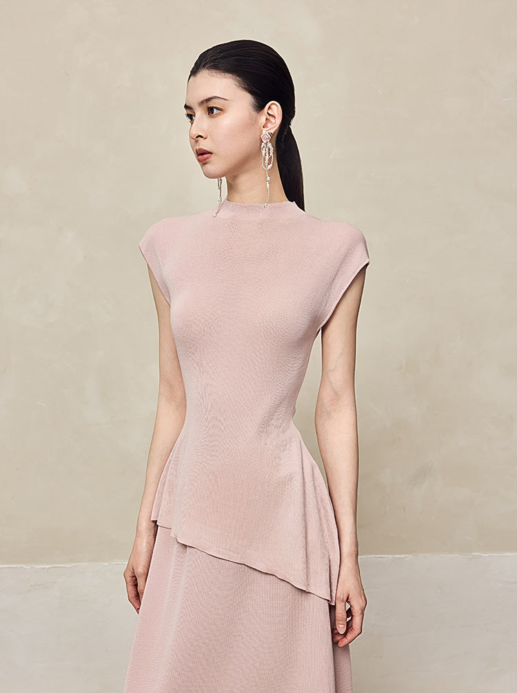 HECO Shoulder Sleeveless Oblique Hem Top - SABO.