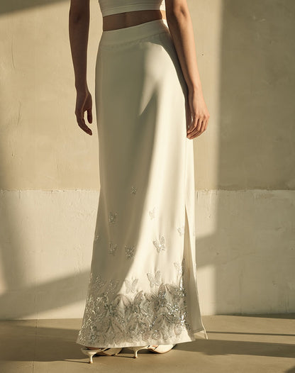 HECO Butterfly Embroidery black white High-waisted Straight Skirt Women - CODE.